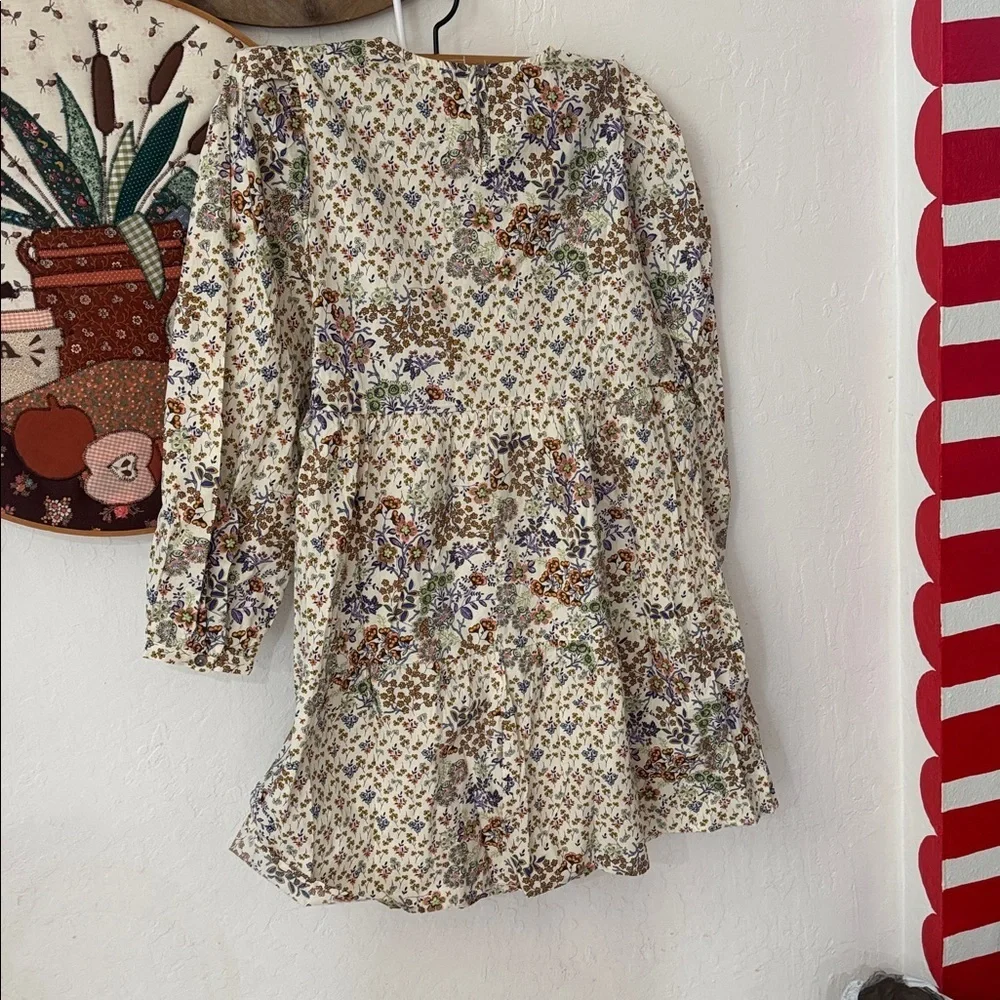 Olivaceous Floral Multicolor MINI DRESS long sleeve keyhole Cotton S NWOT